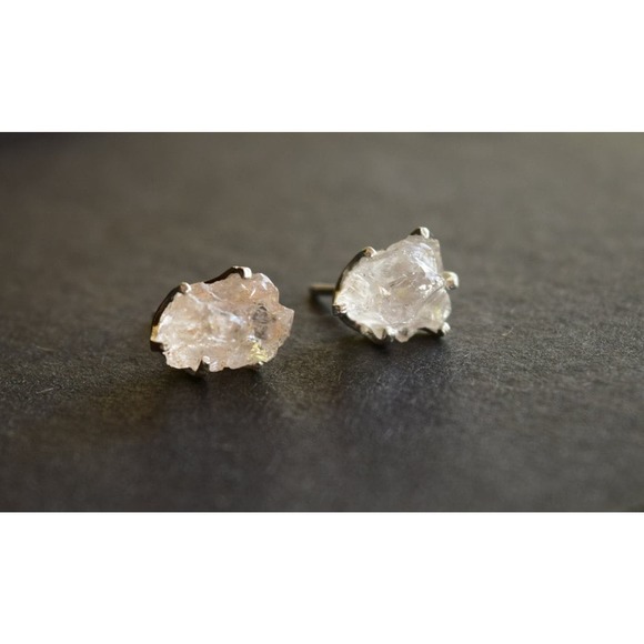 raw stone earrings, natural crystal studs in sterling silver - Picture 1 of 5